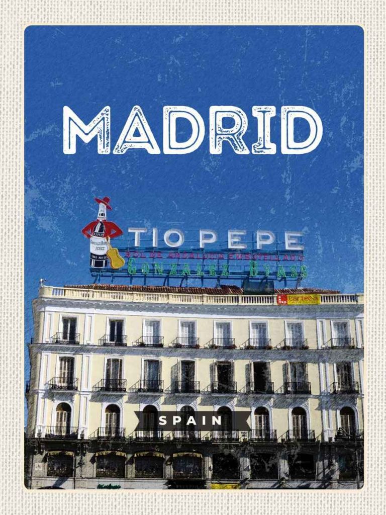 vianmo Holzschild 40x30 cm Madrid Tio Pepe Symbol Bildmotiv Reisemotiv Straße Stadt