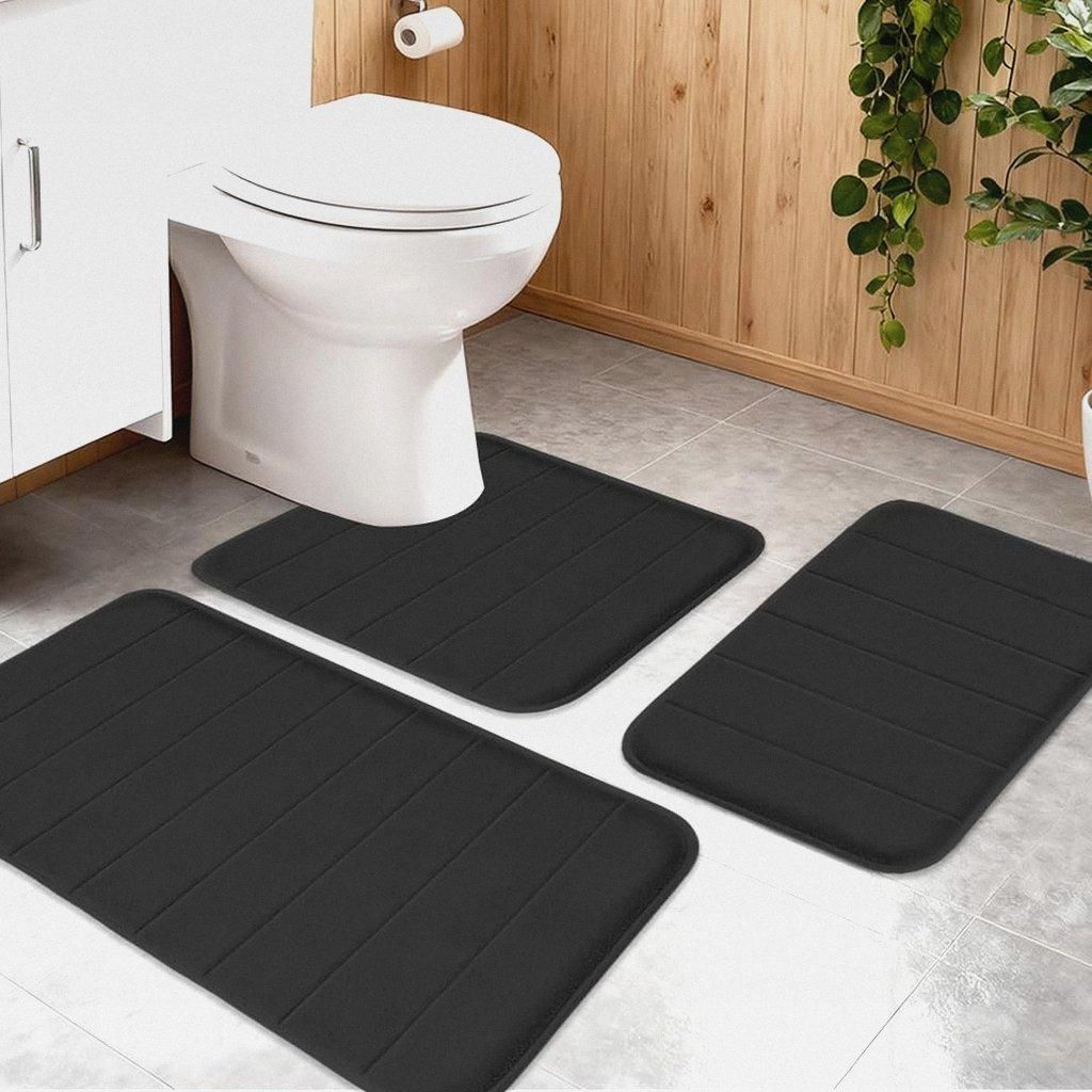 Badezimmerteppich Set 3-Tellig, Badematte mit Rutschfest Rücken, Weiche Duschvorleger, Badteppich Waschbar und Schnelltrocknend, für Dusche, WC u...