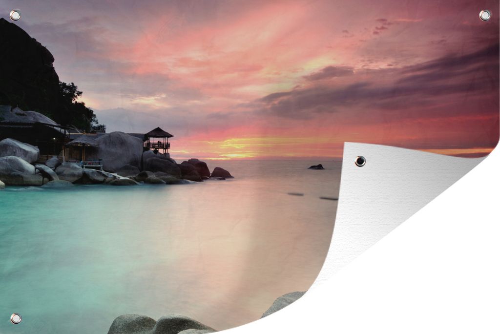 MuchoWow 60x40 cm Outdoor-Poster Gartendeko Sichtschutz Garten Poster für den Garten Sonnenuntergang hinter den Felsen von Ko Tao in Thailand