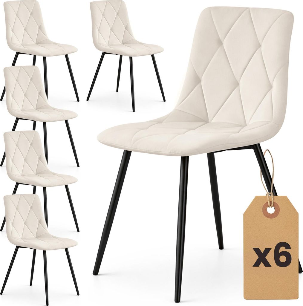 6er Set Samt-Polsterstühle, gesteppt MILO Beige mit Produktbild 