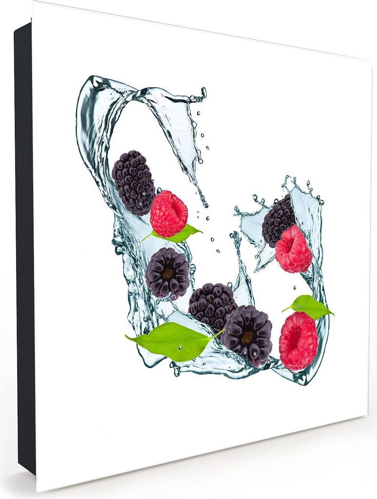 Nachbildung-Schlüsselkasten, Magnetpinnwand und Memoboard mit Glasfront Motiv Beeren auf Wassersplash