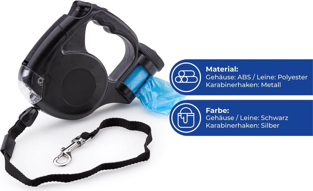 WENKO Hundeleine mit LED Licht Kotbeutelspender Produktbild 4