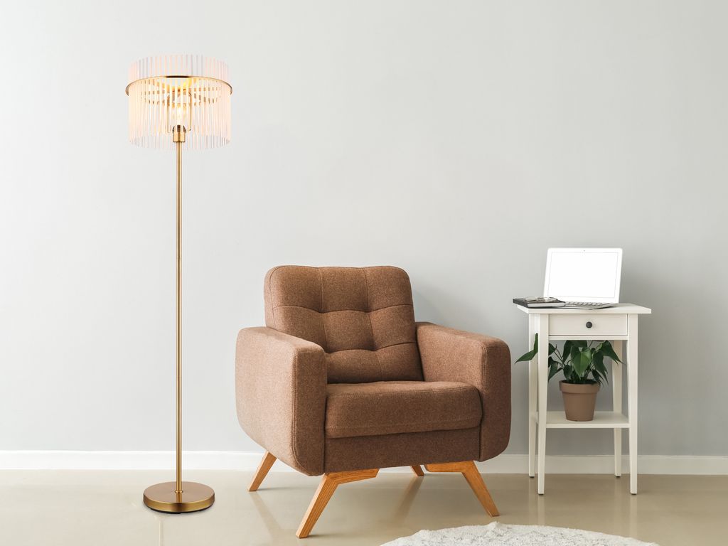 Ausgefallene LED Stehlampe Wohnzimmer Ecke hinter Sofa & Schlafzimmer Retro Gold
