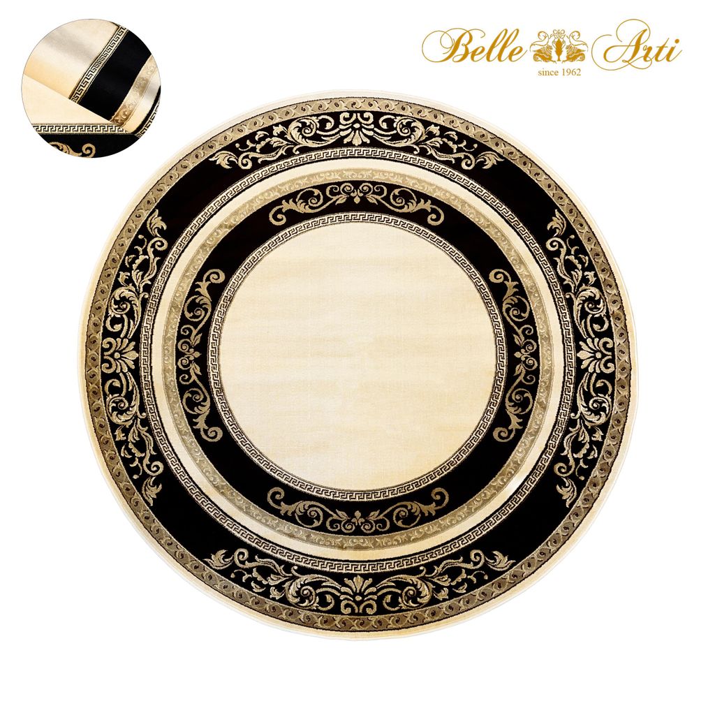 Luxus Teppich Florenz - Italienische Eleganz in schwarz-gold - 100% Viskose- Rund 200 cm Ø
