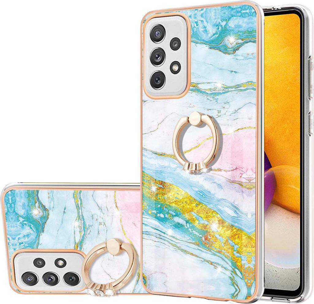 Galaxy A72 Marmor Handyhülle mit 360 Grad Ring Ständer Ultra Dünn Soft TPU Bumper Anti-kratzt Schutzhülle für Samsung Galaxy A72 5G / 4G Gold