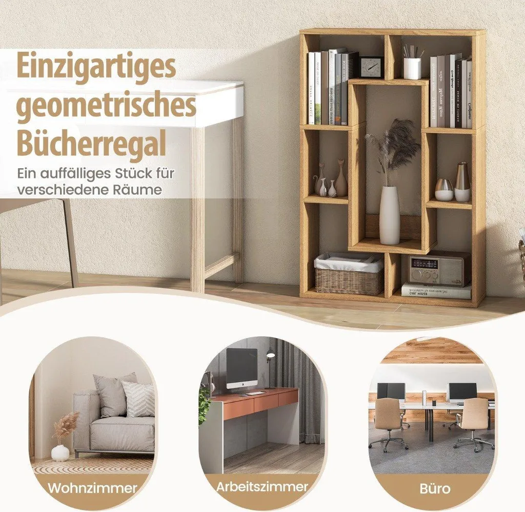 Bibliothèque moderne à 7 compartiments et étagère géométrique naturel