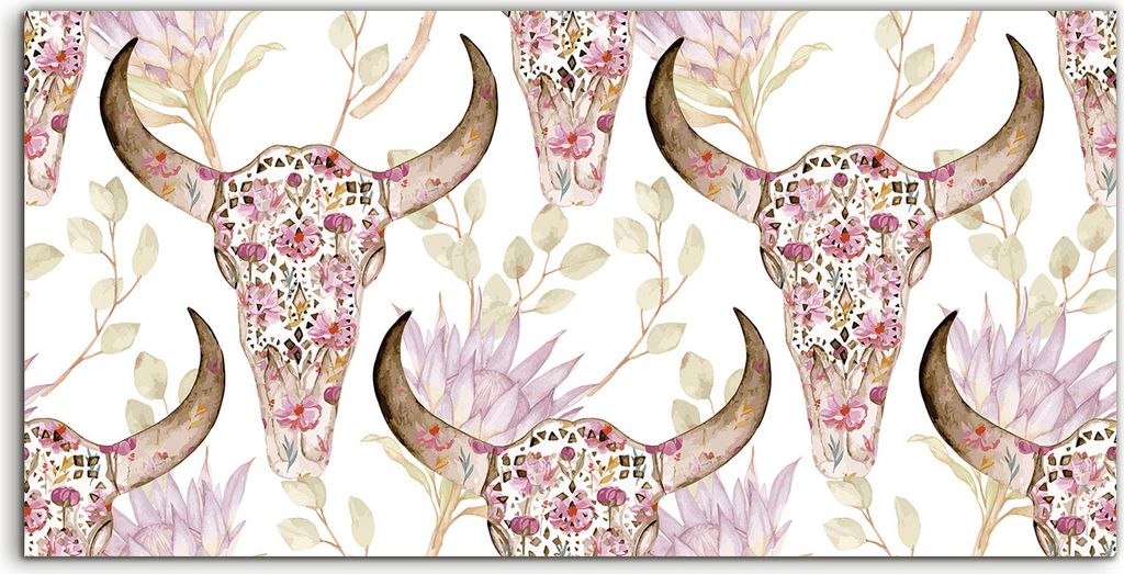 Coloray Canvas 120x60 Wandbild Leinwand Bilder Deko Natur Blumen Schädel in Blüten