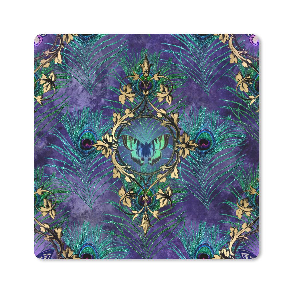 MuchoWow Mauspad Mousepad Muster - Pfauenfedern - Violett 30x30 cm - Mousepads - Maus Mat - Pad - Mausunterlage - Gaming