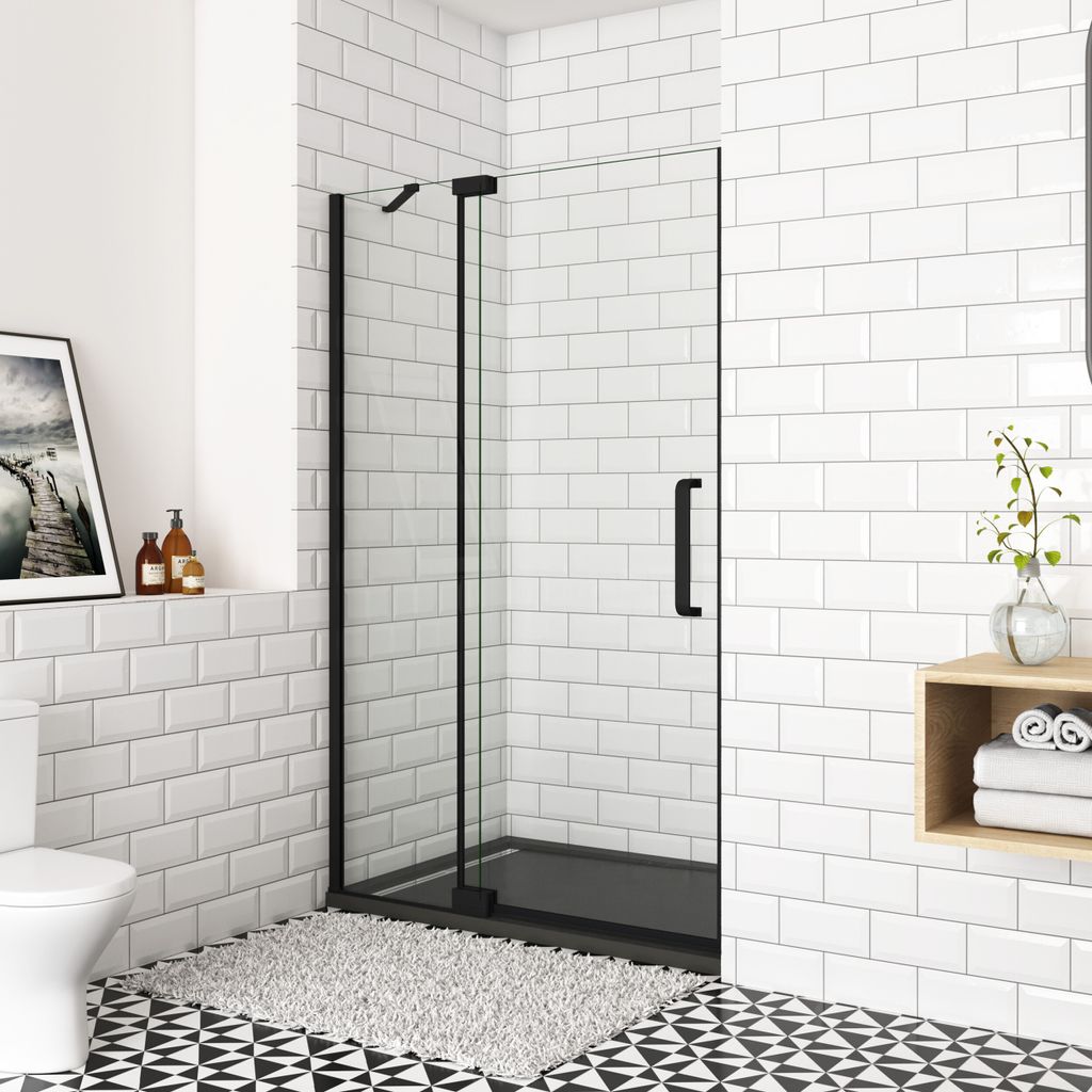 80x195cm 8mm NANO ESG schwarze Drehtür Eckeinstieg Duschabtrennung Duschkabine Dusche