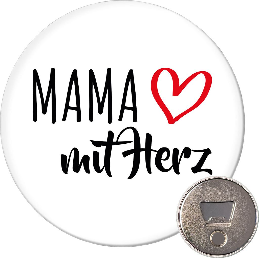 Huuraa Magnet Mama mit Herz 59mm Kühlschrankmagnet rund Flaschenöffner Geschenkidee