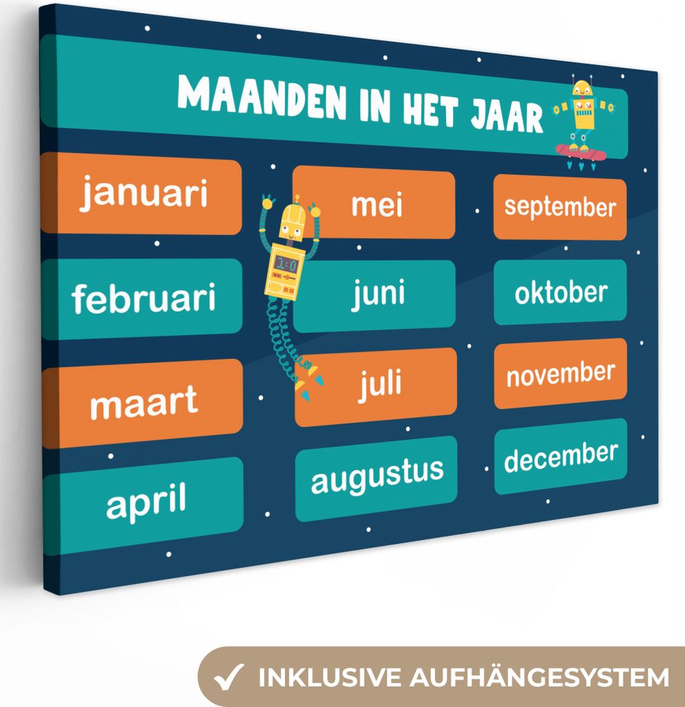 OneMillionCanvasses - Leinwandbilder - 150x100 cm, Kinderzimmer - Monate - Pädagogisch - Jungen - Mädchen - Kinder - Kinder, Wandbilder Kunstdr...