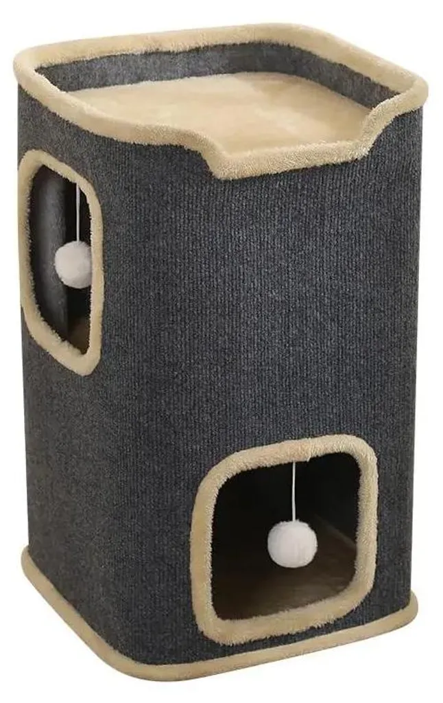 Maison de jeu pour chat stable avec balles suspendues - Design Gris