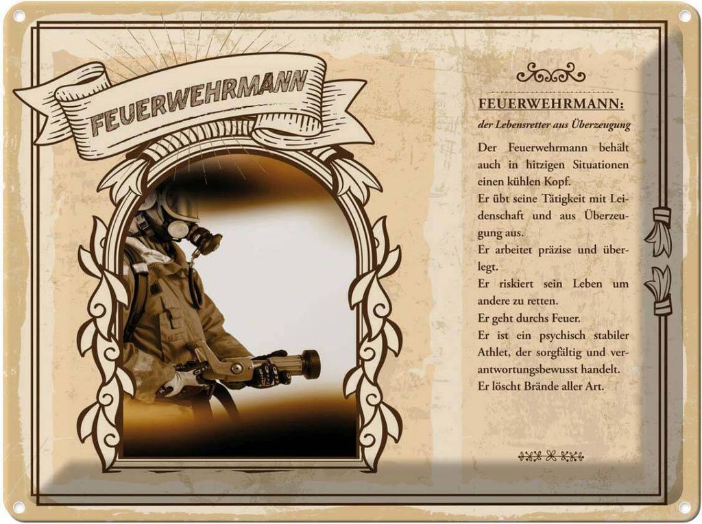 vianmo Blechschild 30x40 cm Feuerwehrmann Lebensretter Feuer Beruf Arbeit