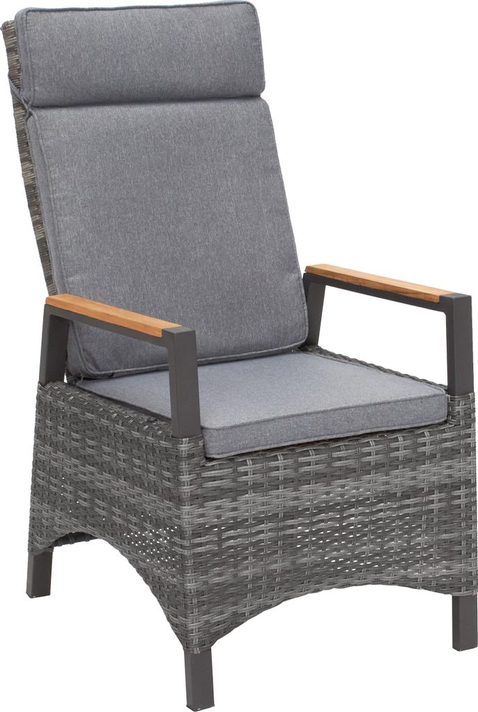 LC Garden »Keramo« Gartenstuhl natur-grau Verstellsessel mit Teak-Armlehne verstellbar