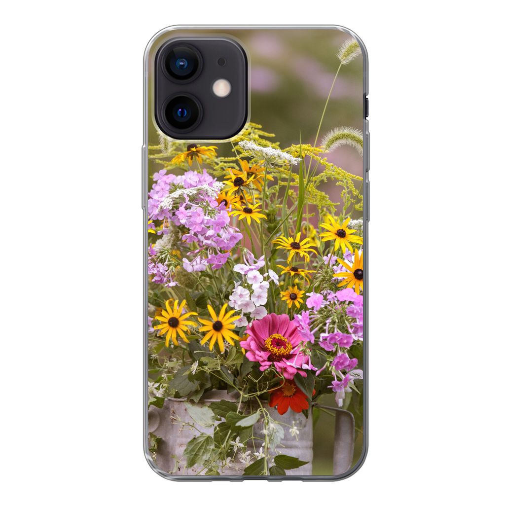 MuchoWow Handyhülle Schutzhülle Hülle für iPhone 12 Blumen - Gießkanne - Farbe Silikon Softcase Handy Hülle - Schutzhülle