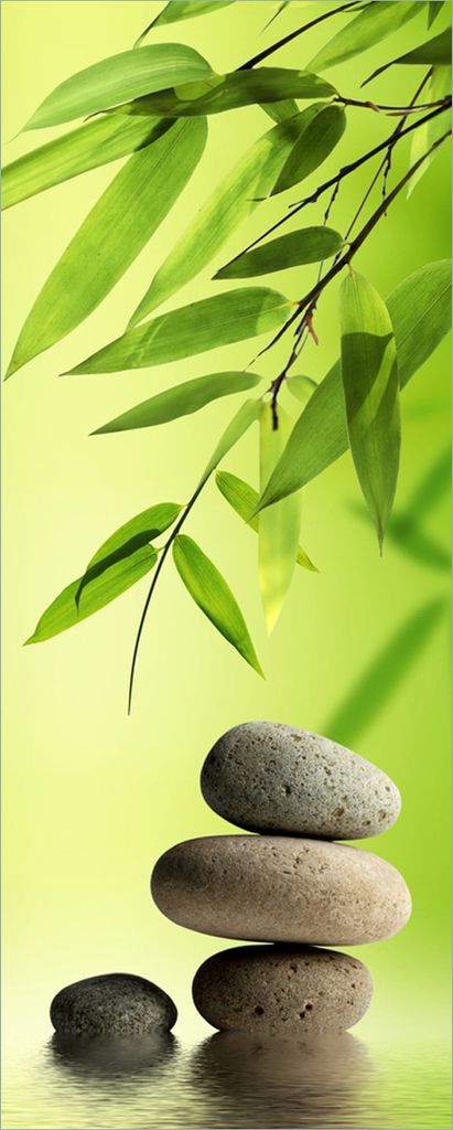 Wallario Poster - Steinstapel im Grünen, Kunstdruck Größe: 50 x 125 cm