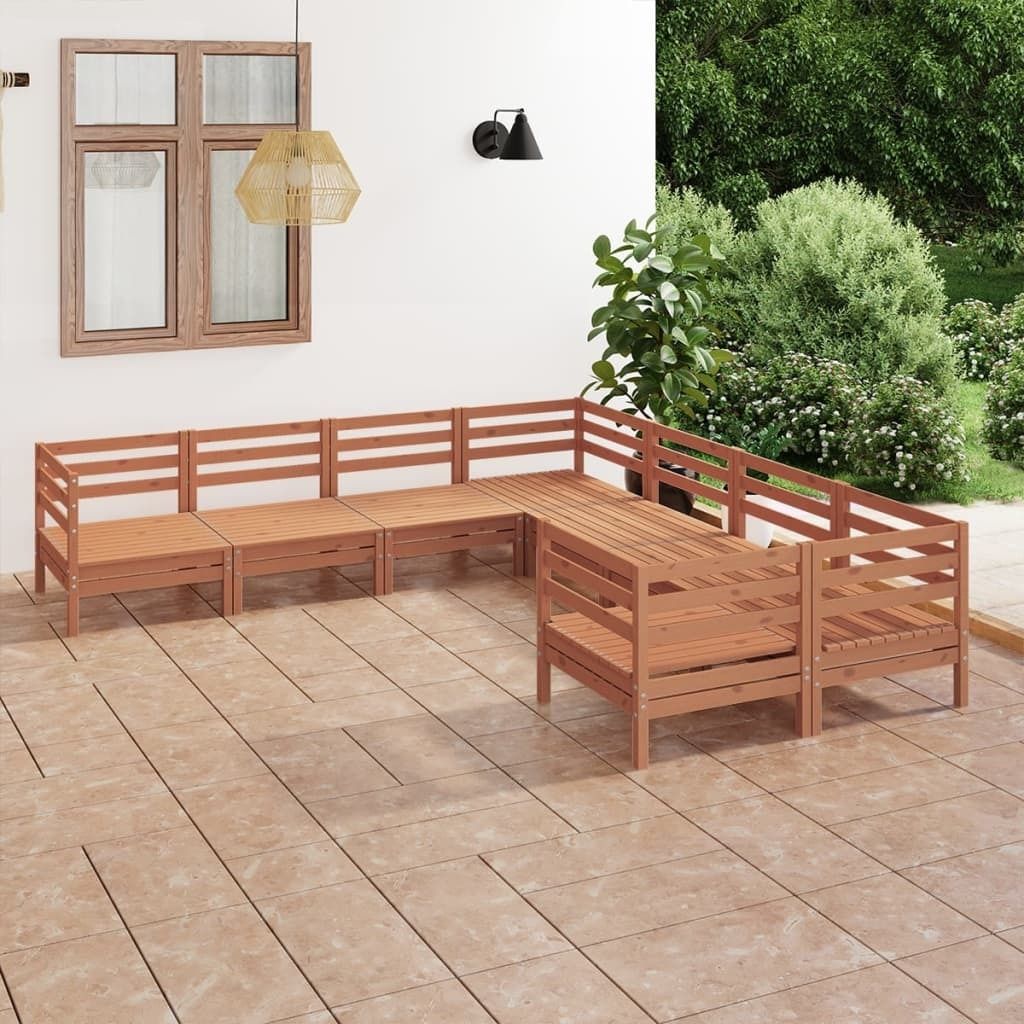 The Living Store 8-tlg. Garten-Lounge-Set Massivholz Kiefer Honigbraun