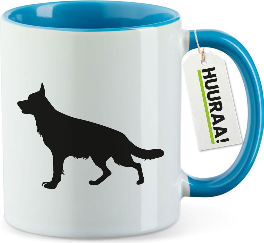 Huuraa Kaffeetasse Deutscher Schäferhund Silhouette 330ml Blau Keramik Kaffeebecher Geschenkidee