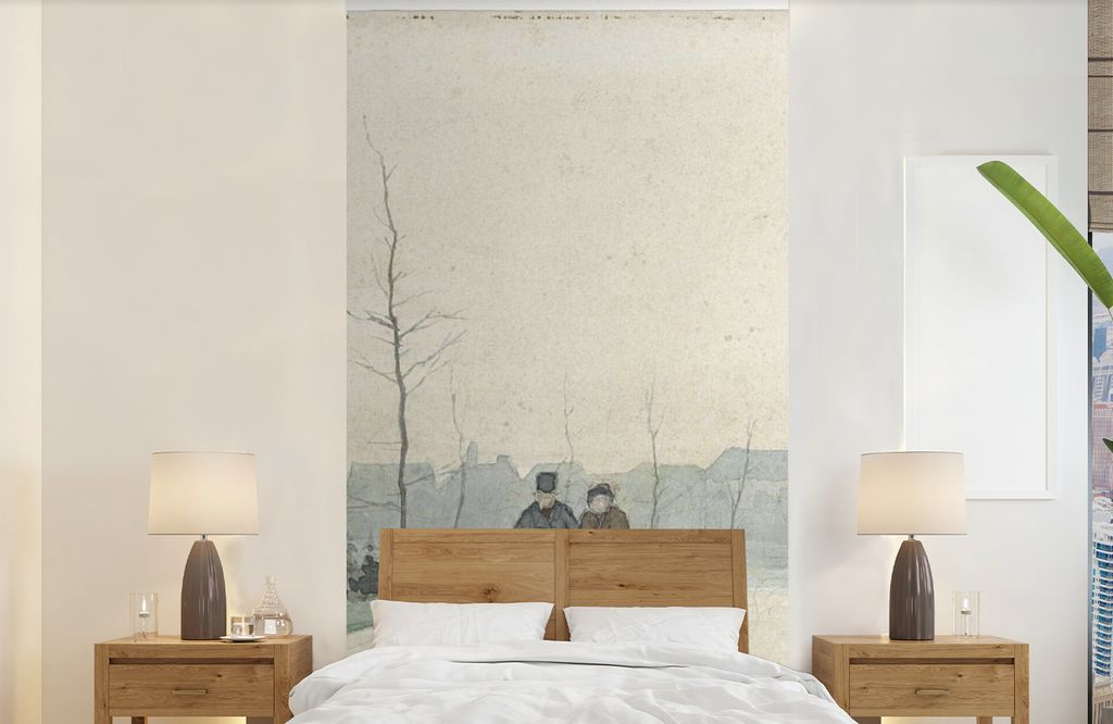 MuchoWow Fototapete für Wohnzimmer oder Schlafzimmer Wandtapete Vinyl Motivtapete Altes Paar in einem neu angelegten Park - Gemälde von Anton M...