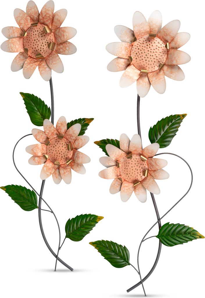 2er Set Wanddeko Wandbilder Blumenweiß rosa H. 90cm B. 30cm Metall Formano WA