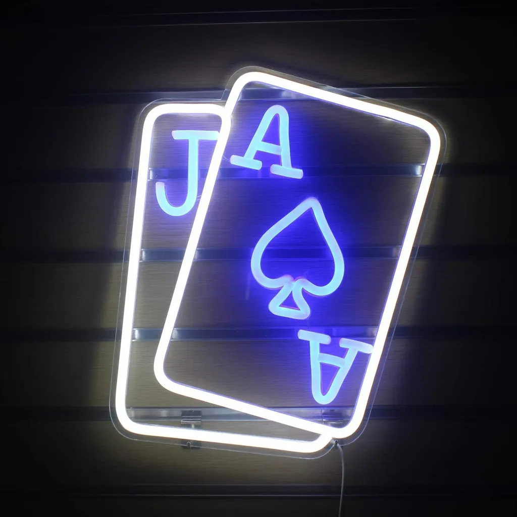 Néon LED Mural Incassable Cartes à Jouer - Éclairage Déco Bleu Blanc
