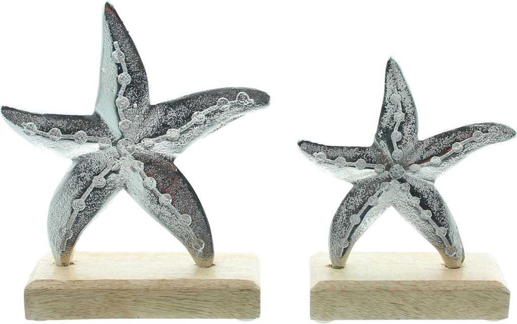 2x Dekofigur Seestern Aluminium Antik Design – Tischdeko maritim