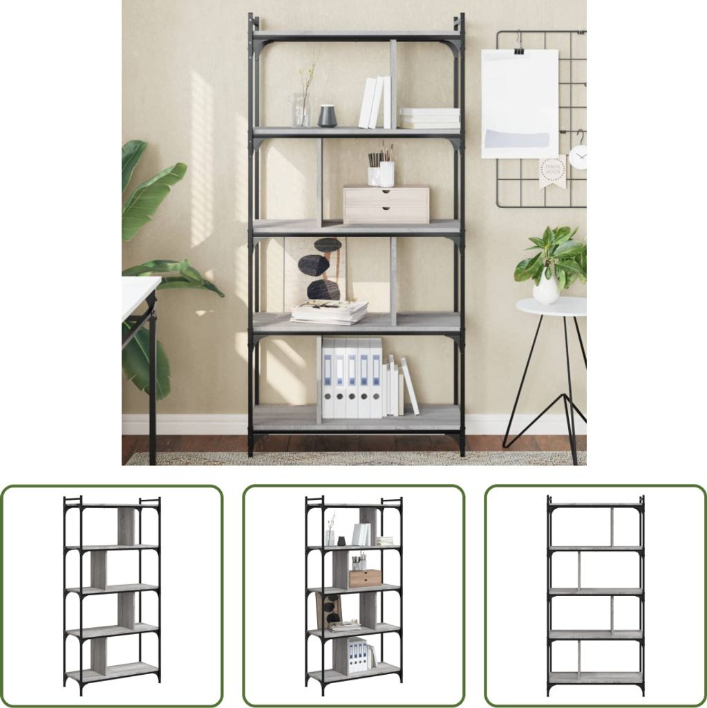The Living Store Bücherregal 5 Böden Grau Sonoma 76x32x158 cm Holzwerkstoff