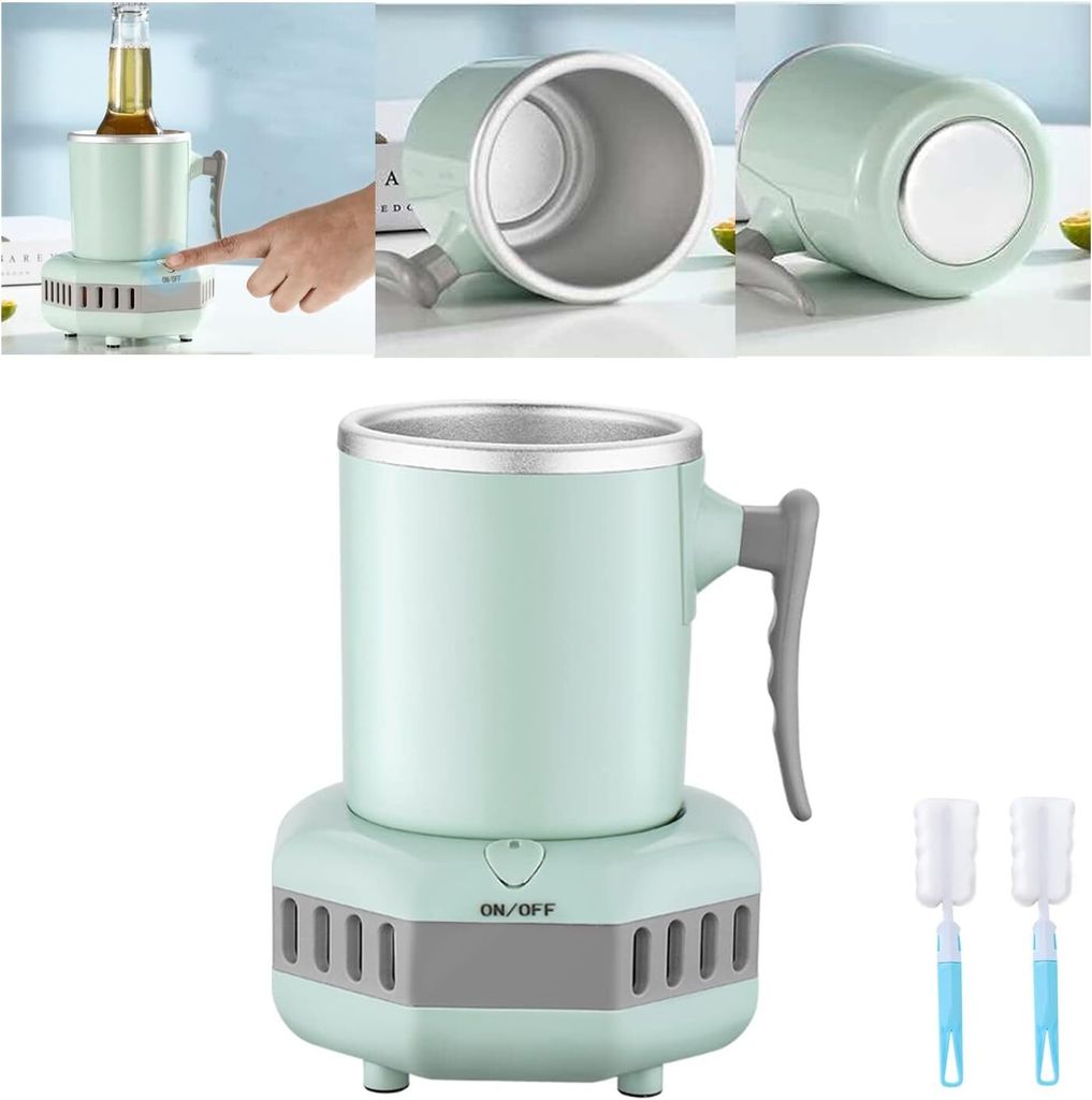 Tragbarer Mini-Schnellkühlbecher, elektrischer Kühlbecher für Haus/Büro Mini-Eisbereiter für Bier, Cola, Saft, Milch, Kaffee(Grün)