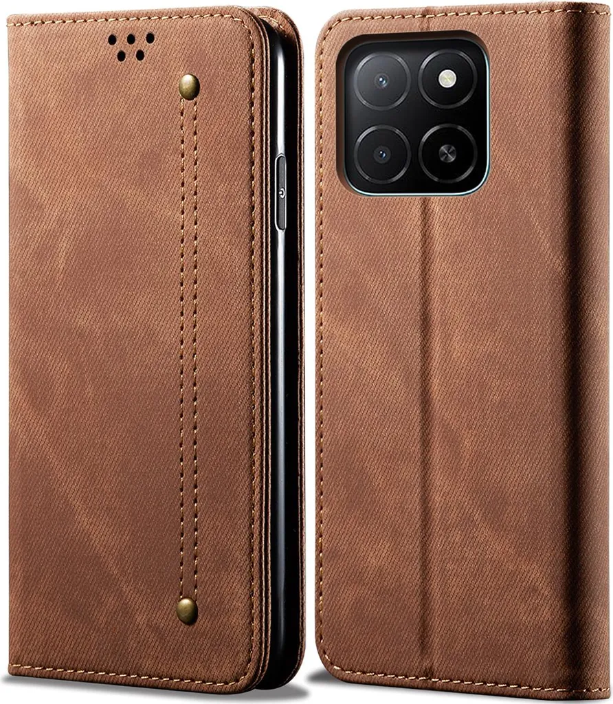 GOKEN Cover In Pelle Per Huawei Honor X7a - Custodia A Libro Con Portafoglio, 2 Slot Carte E Supporto - Chiusura Magnetica - Marrone