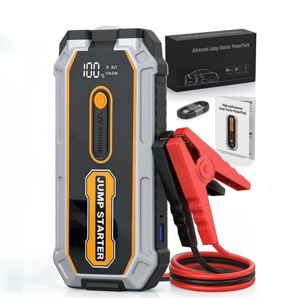 Starthilfe Powerbank Auto 1200A 12800mAh 12V Multifunktionales Starthilfegerät Tragbare Jump Starter für PKW SUV Motorräder, -20°C bis 80°C