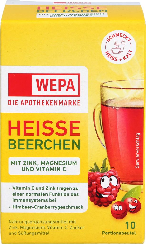 WEPA Heisse Beerchen mit Zink, Magnesium und Vitamin C Pulver mit Himbeer-Cranberrygeschmack, 10 St. Beutel