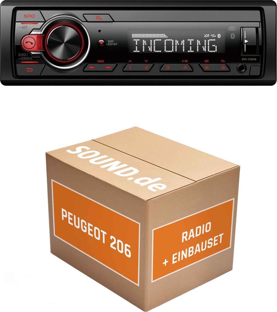 Autoradio Einbaupaket Pioneer MVH330DAB passend für Peugeot 206 + Multifunktionslenkrad | Bluetooth Telefonieren