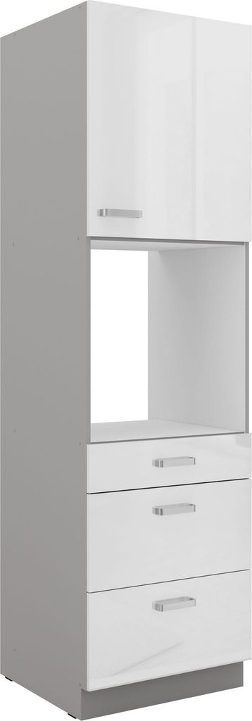 Küchen Hochschrank 60 Bianca Weiß Hochglanz + Grau Produktbild 