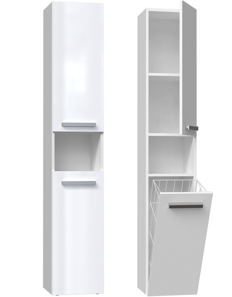 Mobile bagno stretto con cestino ATSO - bianco lucido Immagine del prodotto 