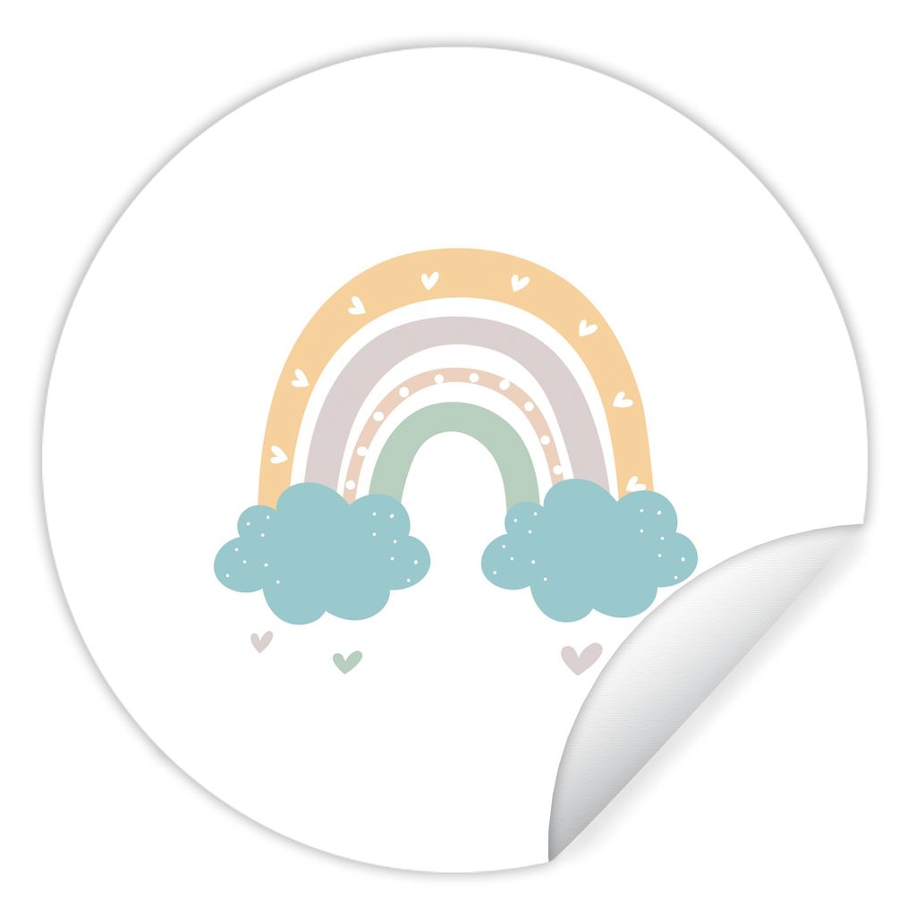 MuchoWow Runde Wandtattoo - Wandsticker Tapete Aufkleber Regenbogen - Herzen - Wolken - Punkte - Pastell - Kinder Ø 80 cm Selbstklebend und Repo...