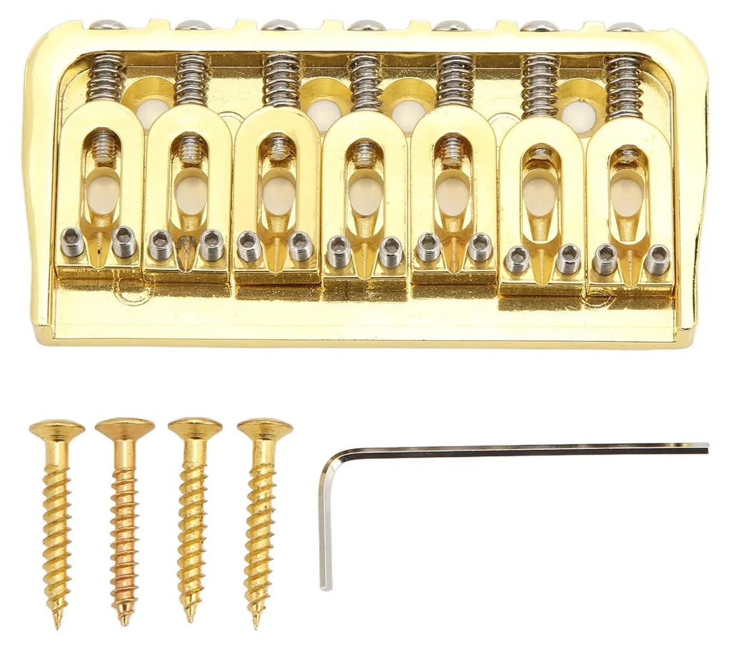 Chevalet Fixe Hardtail Doré pour Guitare Électrique 7 Cordes Traversantes