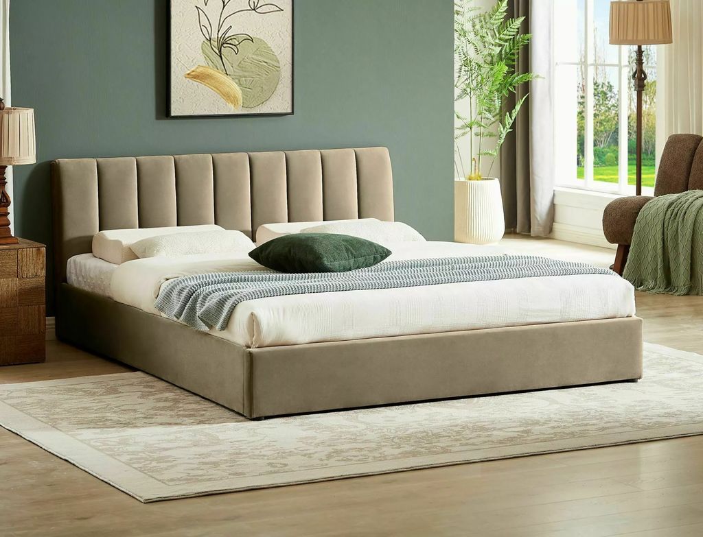 Gepolstertes Doppelbett 160x200 VIZMA – Beige