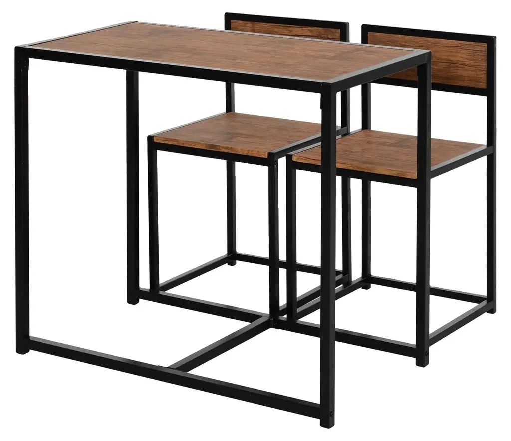 Ensemble Table et Chaises 90x47 cm en MDF et Structure Métallique Noire