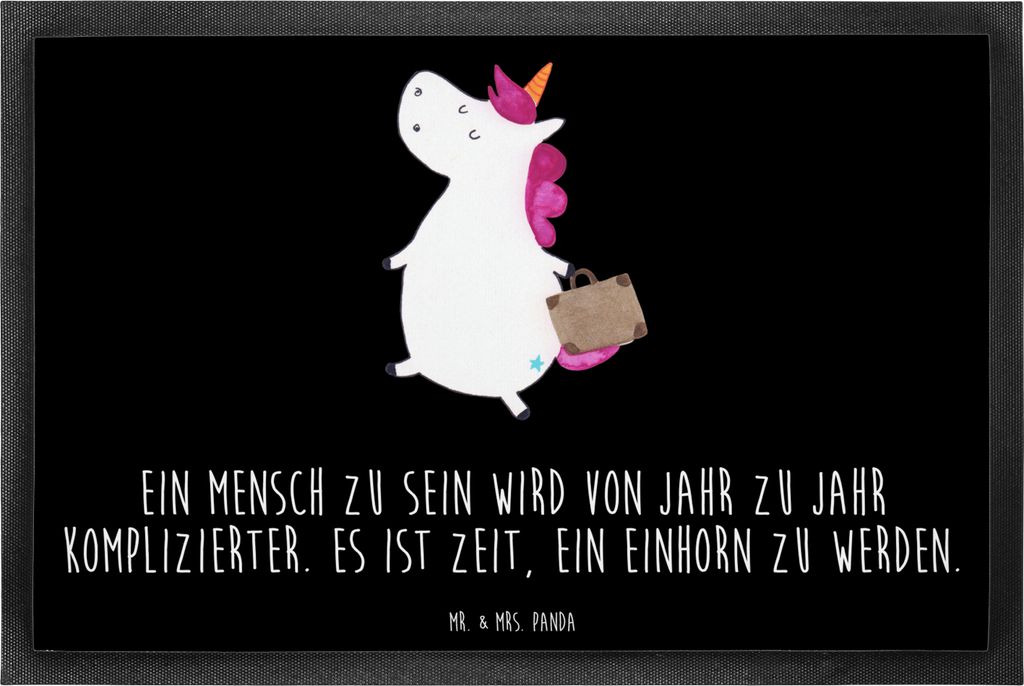Mr. & Mrs. Panda Schmutzmatte Einhorn Koffer 60 x 90 cm - Schwarz - Geschenk, Reise, Einhörner, Türmatte, Schmutzfänger, Unicorn, Fussmatte, Bod...