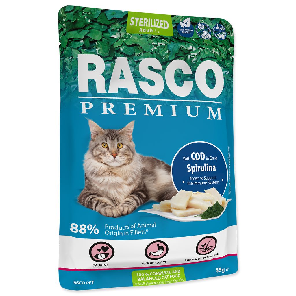 Rasco Premium Sterilized Beutel Kabeljau mit Spirulina 85g