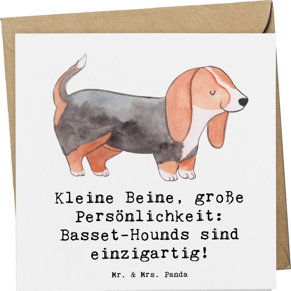 Mr. & Mrs. Panda Klappkarte Basset Hound Persönlichkeit - Weiß - Geschenk, Hunderassen, Charakter, Vielfalt, loyaler Begleiter, doppelkarte, Glü...
