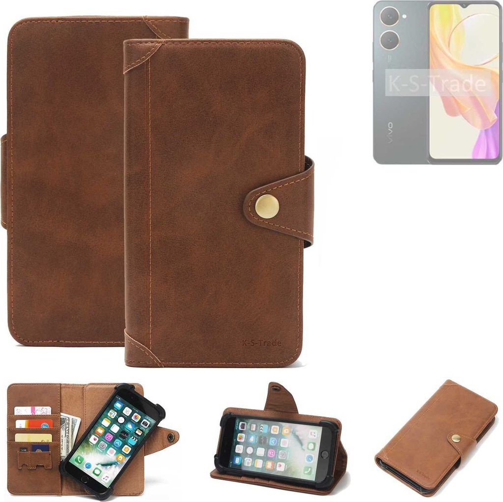 K-S-Trade Handyhülle kompatibel mit Vivo Y03t Schutz Hülle Walletcase Bookstyle Tasche Case Handytasche Wallet Flipcase Cover PolyurethanBraun (1x)