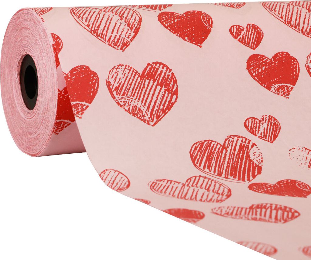 Manschettenpapier Seidenpapier Rosa Herzen 25cm 100m Geschenkpapier Einschlagpapier Tischläufer Blumendeko Hochzeit