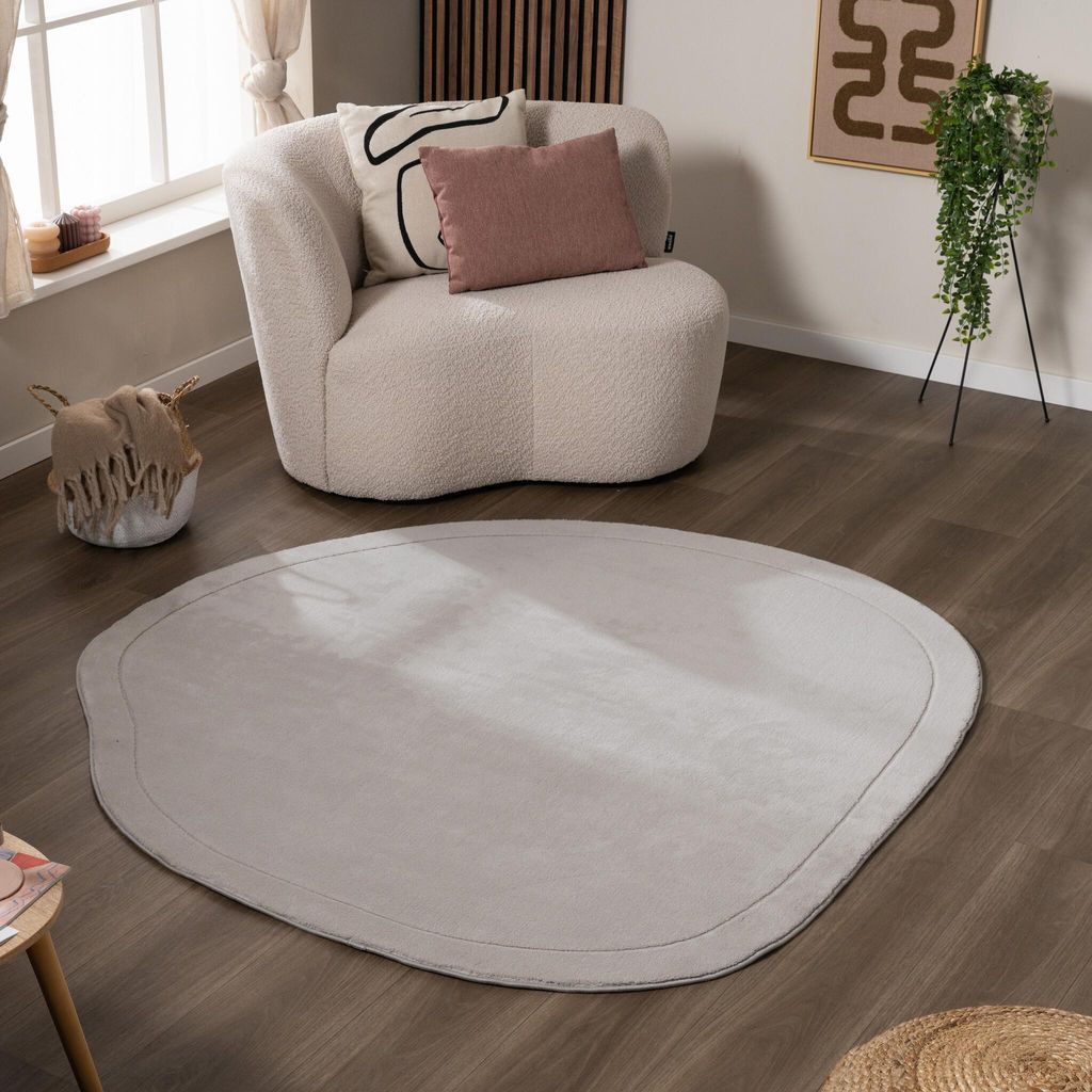 Volero - Teppich Organisch - Halo Stone Grau - Ø 80 cm - Wohnzimmer, Schlafzimmer - Modern, Skandinavisch, Japandi
