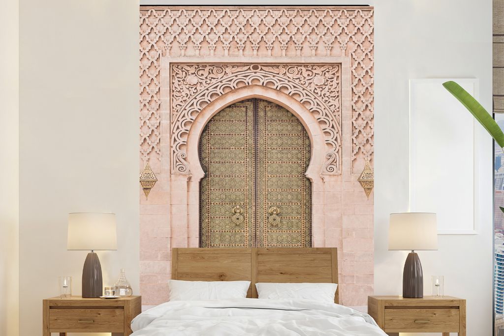 MuchoWow Fototapete für Wohnzimmer oder Schlafzimmer Wandtapete Vinyl Motivtapete Marokkanische Tür - Rosa - Kunst - Tor - 200x300 cm - Wanddek...