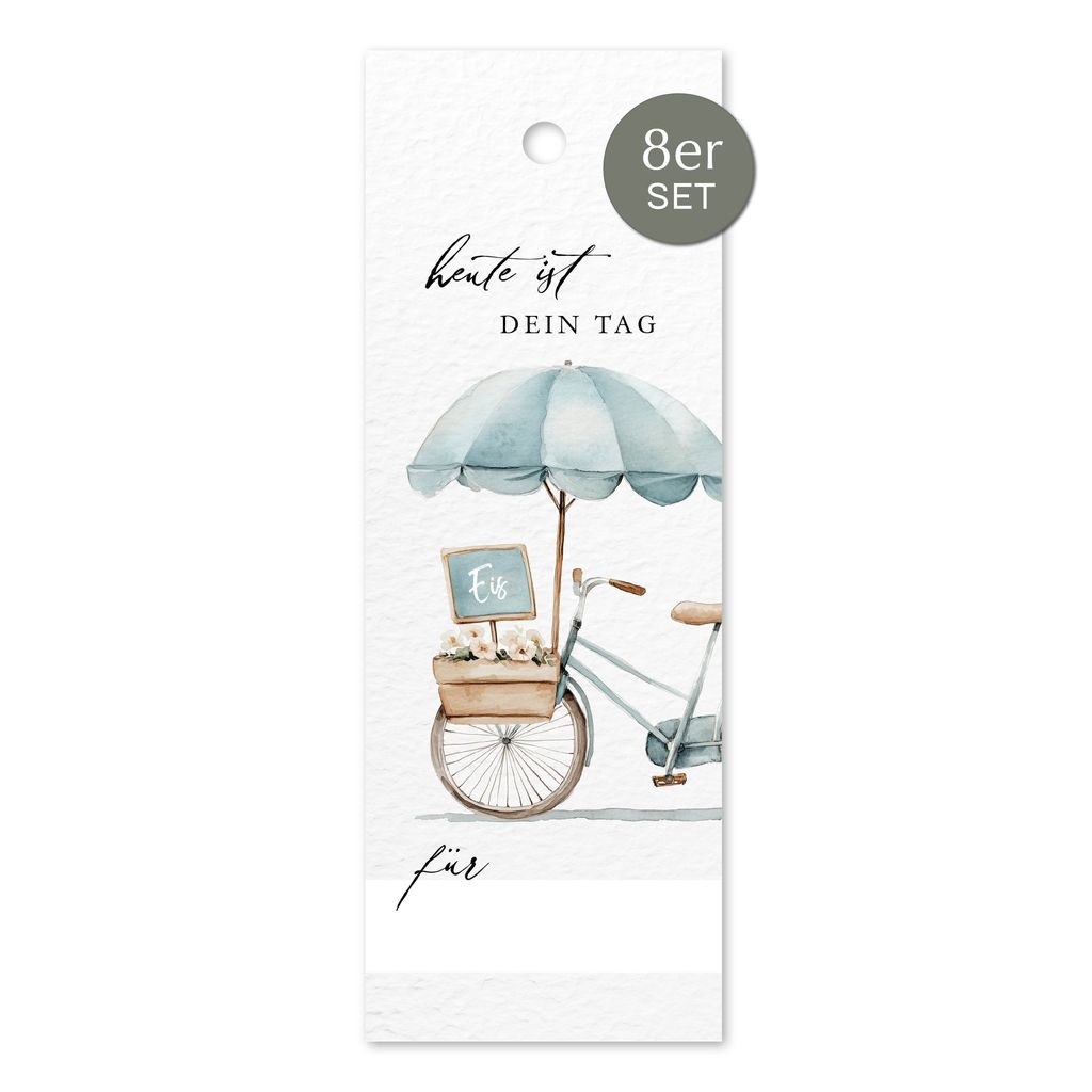 Geschenkanhänger "heute ist Dein Tag" mit Aquarellmotiv Eisfahrrad & Namenszeile | Anhänger ideal für Geburtstagsgeschenk Mitbringsel Jubiläum ...