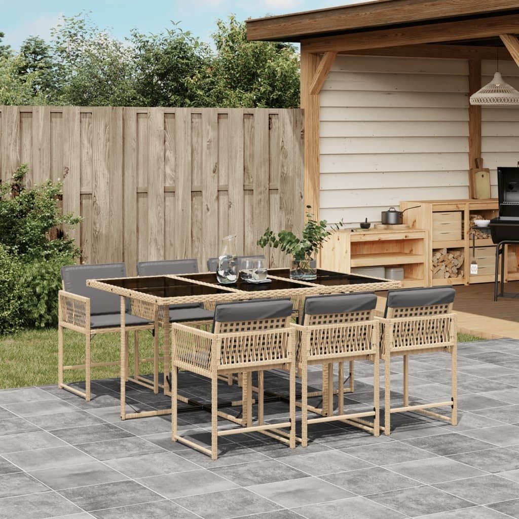 "Rabatt" 7-tlg. Garten-Essgruppe - mit tishe & Stuhl - mit Kissen Beigemischung Poly Rattan - Lounge-Dining set CC9374