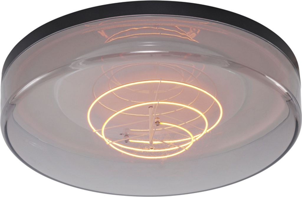 QAZQA - Modern Deckenleuchte I Deckenlampe I Lampe I Leuchte Schwarz mit Rauchglas 35,5 cm inklusive dimmbarer LED - Fira I Wohnzimmer I Schlafzimm...
