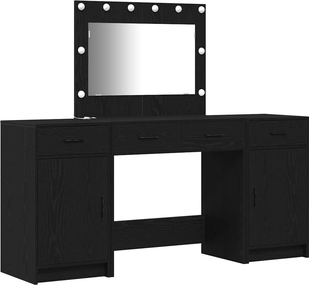 Schminktisch mit Spiegelbeleuchtung 3 pcs Schwarz Holzwerkstoff