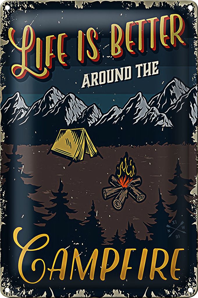 Blechschild Retro 18x12cm life better camp fire Camping